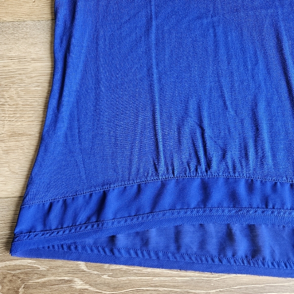 Women's Royal Blue Dark Blue Dressy Blouse Top Short Sleeve Shirt | Small - Picture 4 of 15